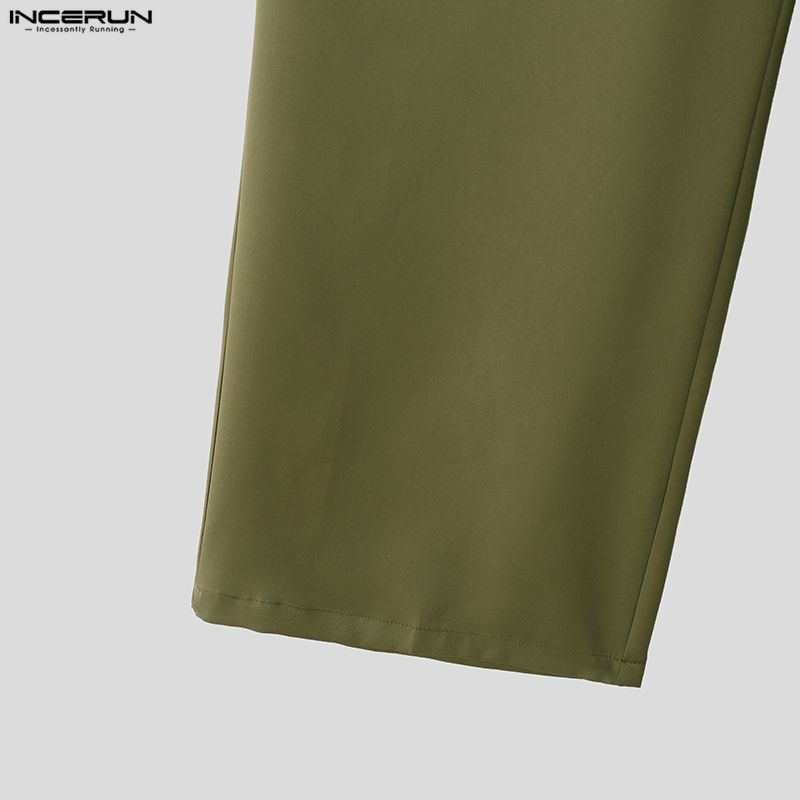 INCERUN Two Pieces Outfits Men Irregular Cropped Tops and Long Straight Pants Sets