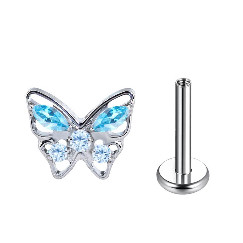 1PC G23 Titanium Labret Stud Internal Thread Ear Studs Flatback Butterfly Horse's Eye Zircon Tragus Cartilage Piercing Jewelry