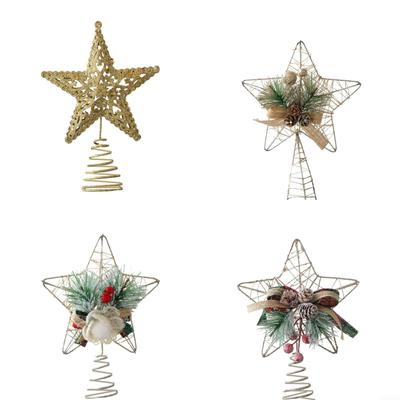 Christmas Decorations, Christmas Tree Top Pentagram Accessories, Golden Three Dimensional Hollow Pentagram