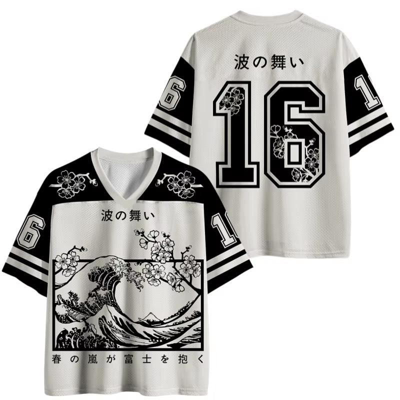 Japanischer Stil Trendig Harajuku 3D-Druck V-Ausschnitt Jersey Erwachsene Mode Lässig Y2k Atmungsaktiv Schnelltrocknend T-Shirt Unisex Oberteile Tee