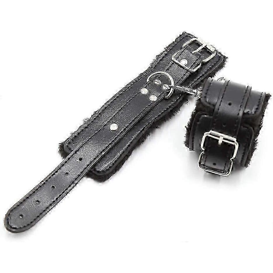 2025 Plush Black Leather Hand Cuffs Adjustable Wrist Fit Unisex Design Durable Material Perfect for Couples