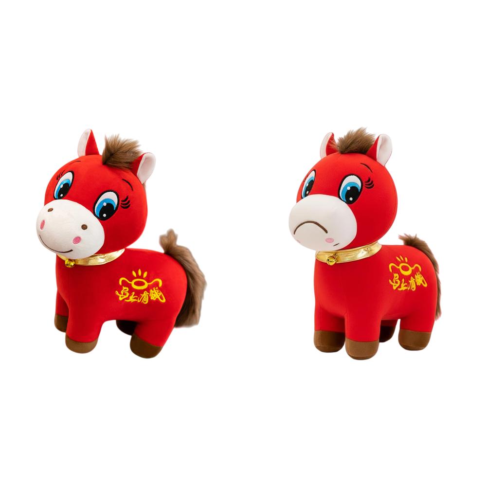 Year of The Horse 2026 Plush Funny Smiling Horse Plushie Figurine Lucky Chinese Lunar New Year Mascot Zodiac Ornament for Home