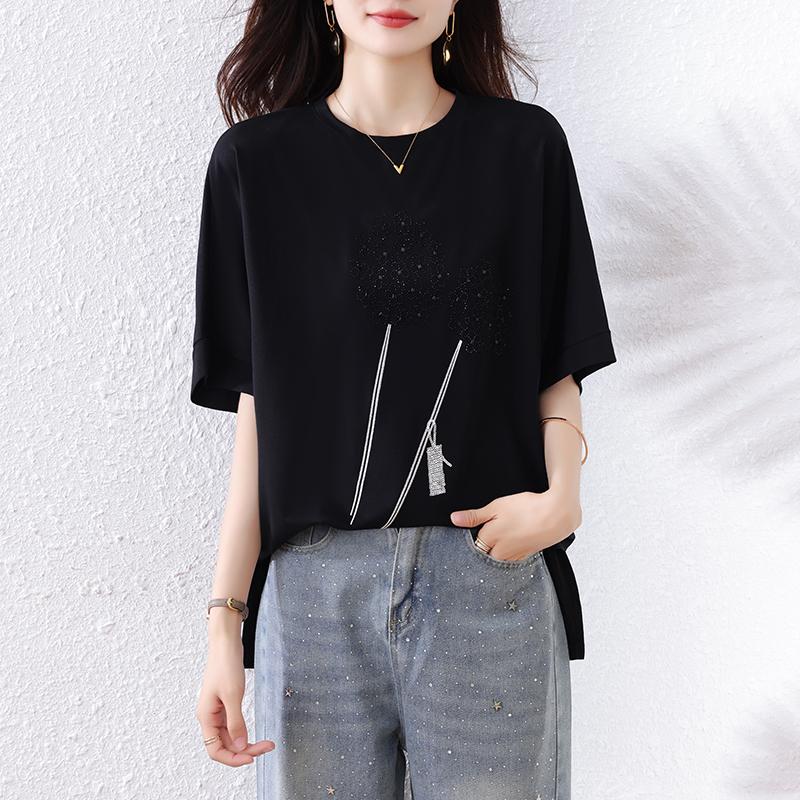 DIMANAF 2025 Summer Plus Size Oversized O-Neck T-Shirt Women Loose Tops Tees Fashion Casual New Shirt