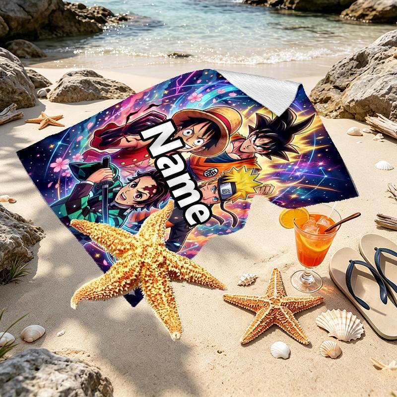 Custom Name Personalized Demon Slayer Print Beach Towel, for Trip Camping Beach Party Home Decor, Birthday Gift for Family & Friends