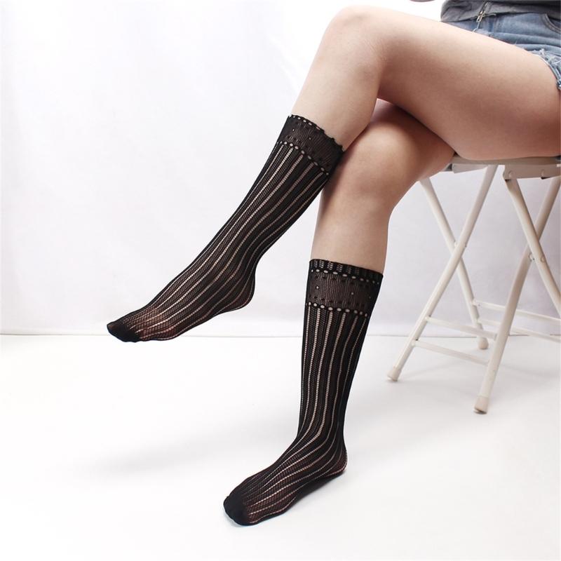 1 Pair Japanese Styles Fishnet Mesh Hollowout Patterned Stockings Breathable Thin Middle Calf Socks for Women and Girls