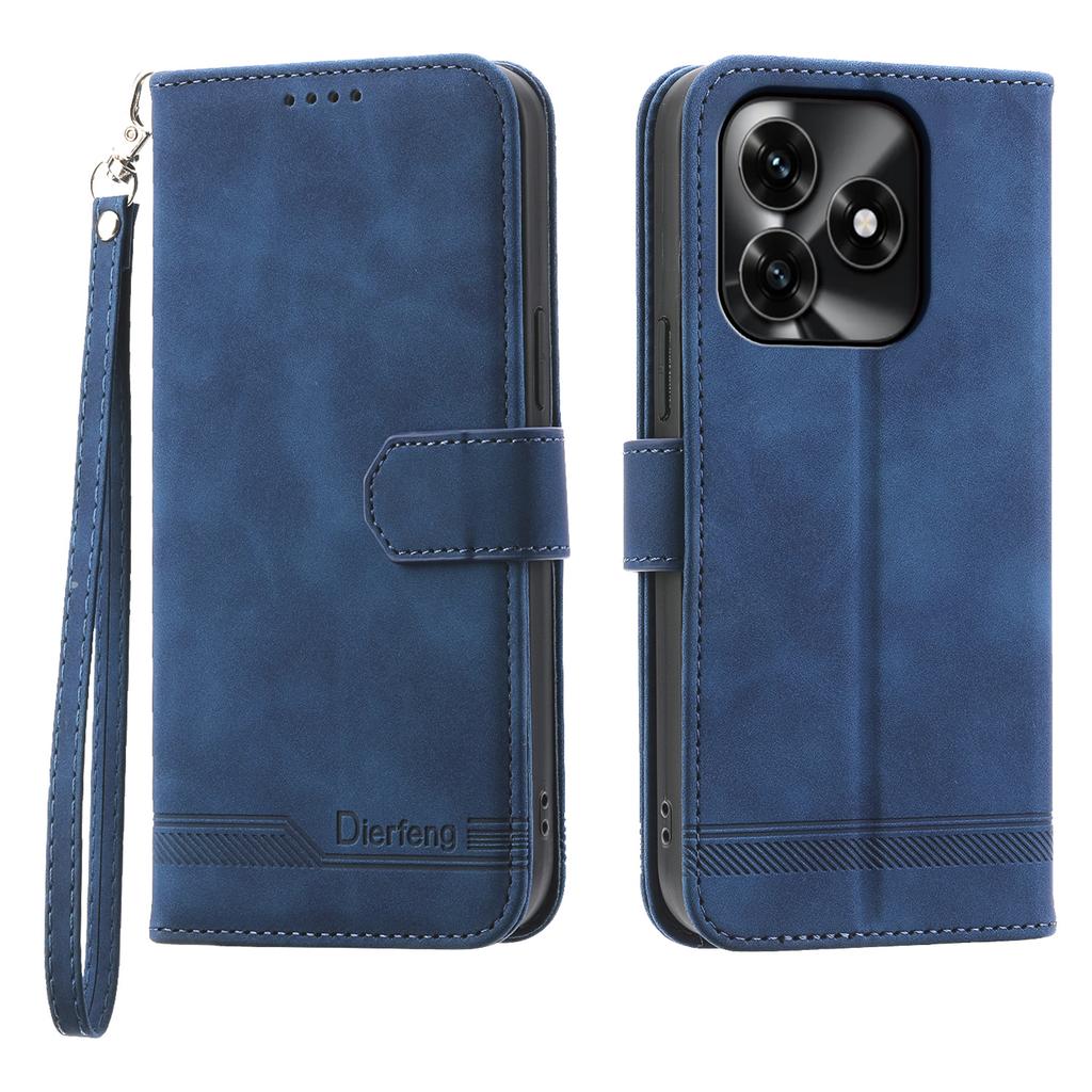 DIERFENG DF-03 Leather Case For Honor X5c Plus 4G / X5c 4G / Play10A 4G Lines Imprint Wallet Phone Cover with Wrist Strap