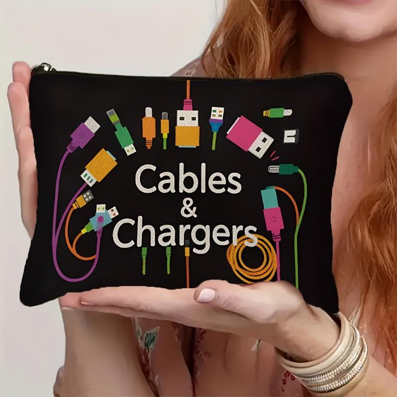 

1 шт. Органайзер для технических аксессуаров – Дизайн с красочными иконками, дорожная косметичка, портативное хранилище для зарядных устройств, кабелей, внешних аккумуляторов