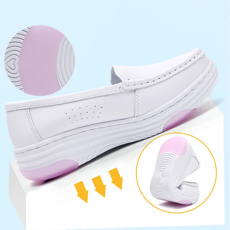 Damer Massasje Innersåle Ekte Lær Hul Pustende Sklisikker Svingesko Plattform Sykepleier Arbeidssko