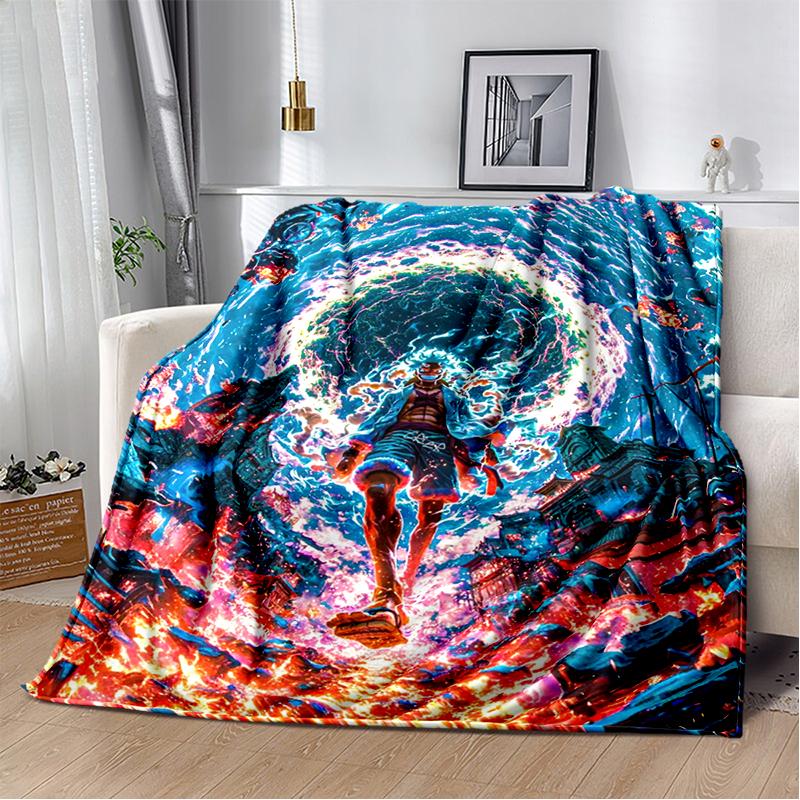 3D One P-Piece Cartoon Anime Flannel Blanket Soft Warm Throw Blanket for Bedroom Living Room Bed Camping Picnic Office Kids Gift