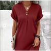 Women's V-neck Solid Color Pullover Casual Button Dress