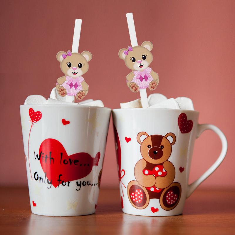 20Pcs Teddy Bear Paper Straws Cute Brown Pink Bear Disposable Drinking Straw Kids Birthday Baby Shower Party Decoration Supplies