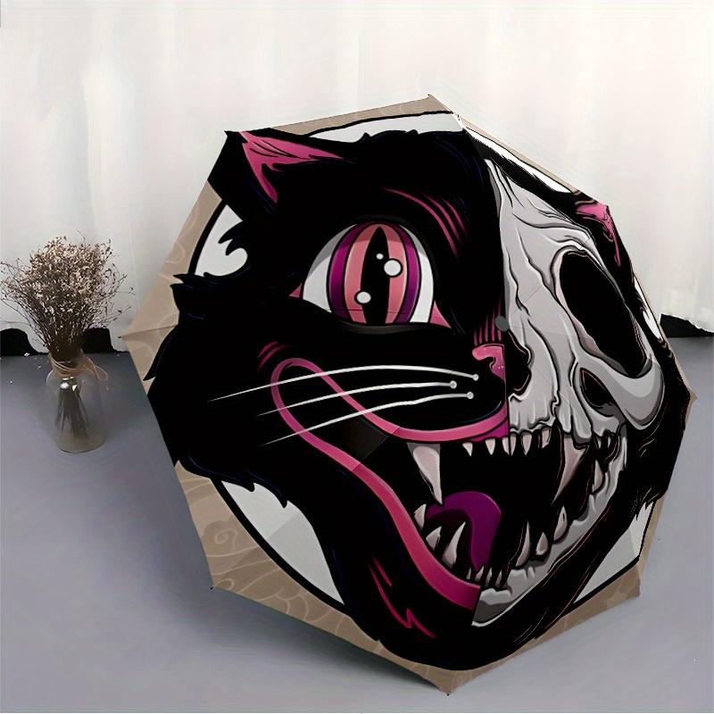 1pc Cat Skull Automatic Umbrella High Quality Canopy, Portable Folding Umbrella With, Ideal Gift for - Travel 214