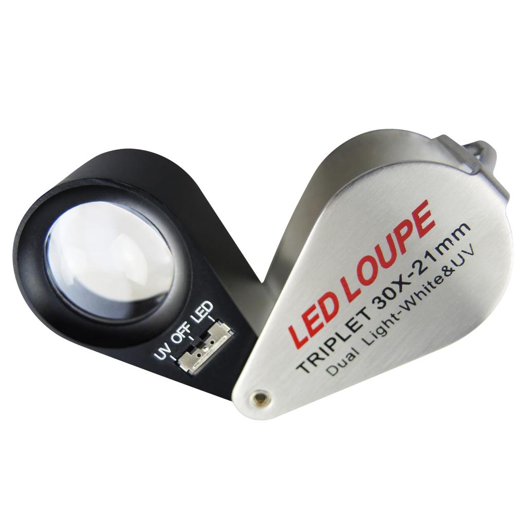 Illuminated Jewelry 30x Foldable Jewelry Triplet LED Magnifier with 6 LEDs and UV Light for and More Magnifier, Magnification, Magnifier, Jewelry,