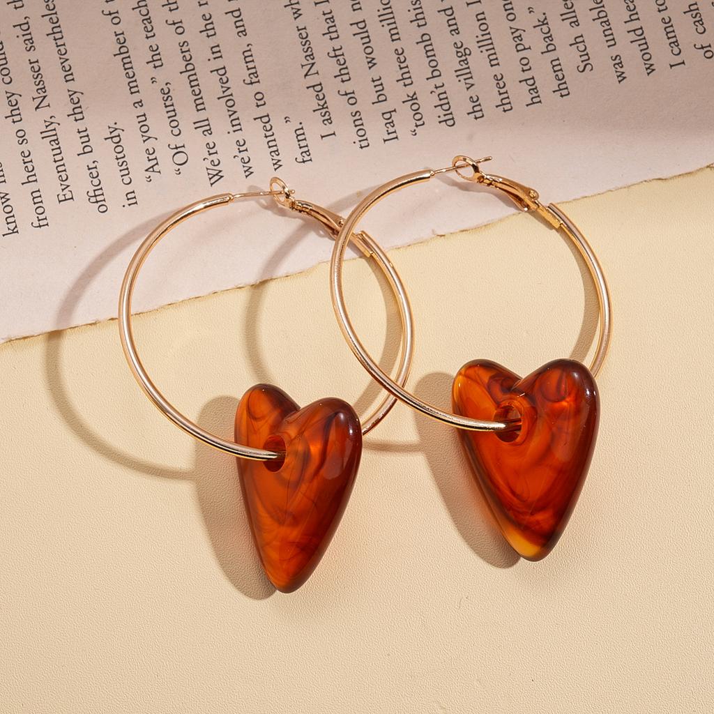 Acrylic smudge round love flower silver needle earrings melad feeling earrings