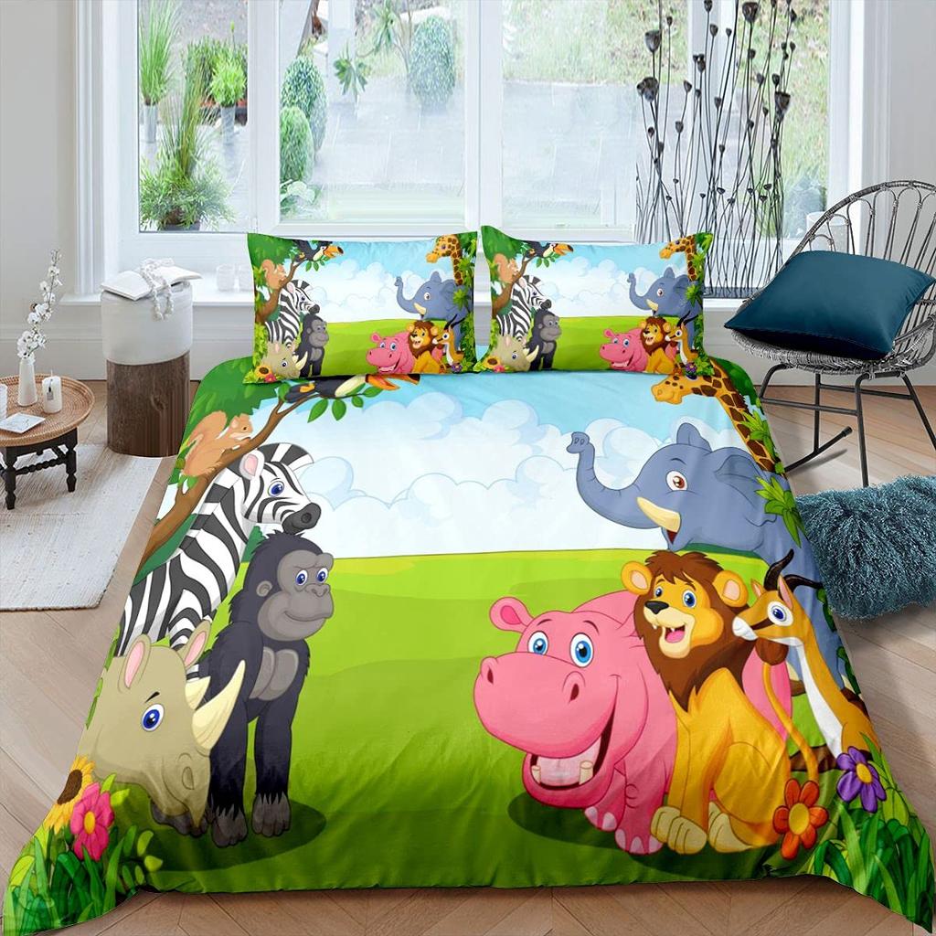 Monkey Duvet Cover Sets Cute Monkey Around The Tree Print Bedding Set 3pcs for Kids Boys Cartoon Animal Soft Comforter Cover