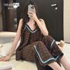 Lightweight Cotton Silk Plaid Pajama Set: Breathable Camisole & Long Pants for Spring/Summer
