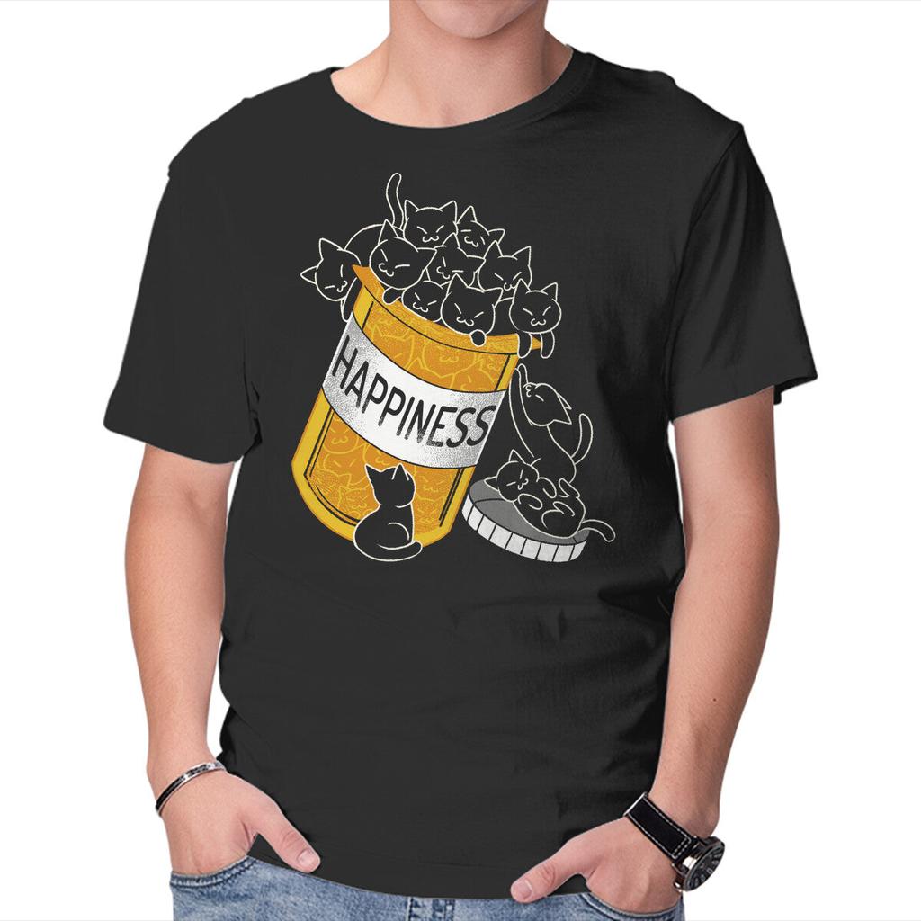 Unisex Crew Neck T-Shirt Cats Are My Happiness Medicine Graphic Short Sleeve Casual Tee