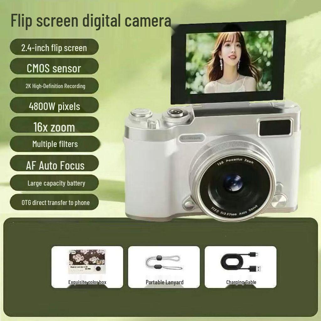 4K Digital Camera with Flip Screen for Selfies, 9600W HD High Pixel Quality