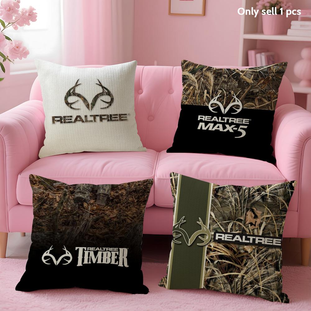 Cool R-Realtree Cushion Cover Summer Coolness Linen Fabric Double-Sided Printing Pillow Case Sofa Home Decor Gift