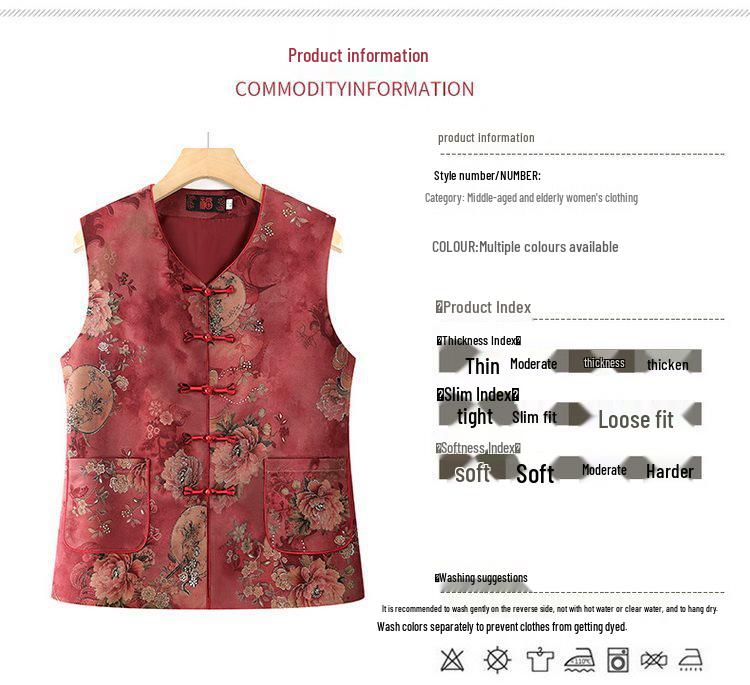 Women's Tang Suit Vest: Spring/Autumn Style for Middle-aged/Elderly, Grandma/Mother's Cardigan