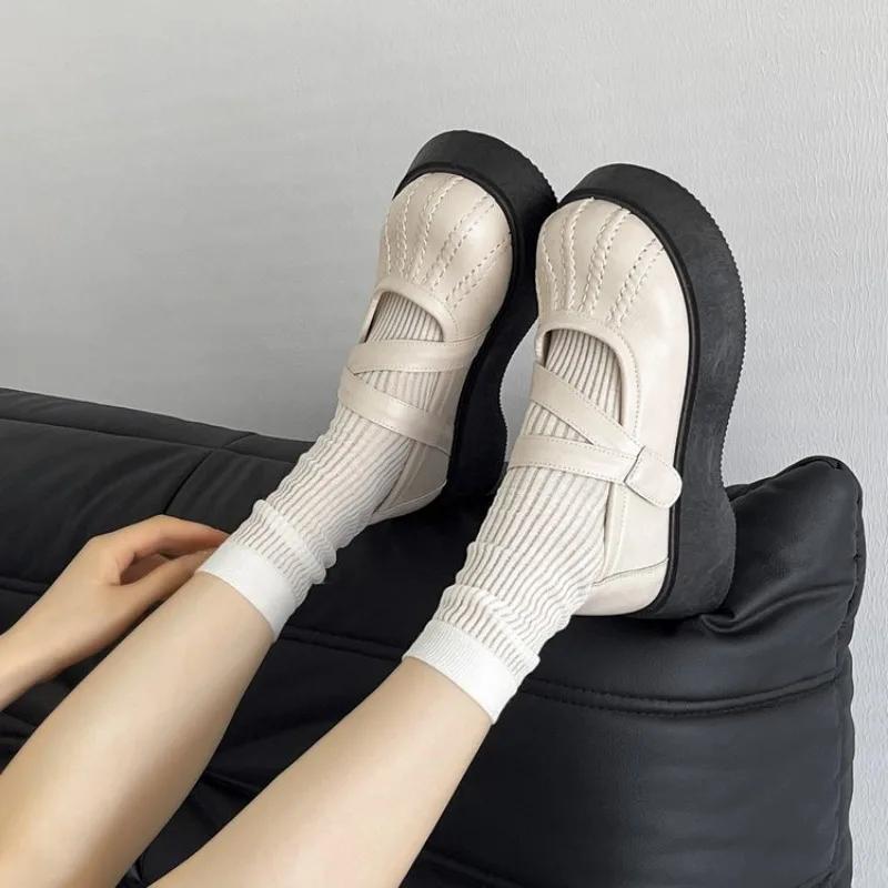 Fashion Shallow Mouth Shoes Woman Flats Modis Autumn Platform Round Toe British Style Oxfords Dress 2024 Fall Creepers New Preppy