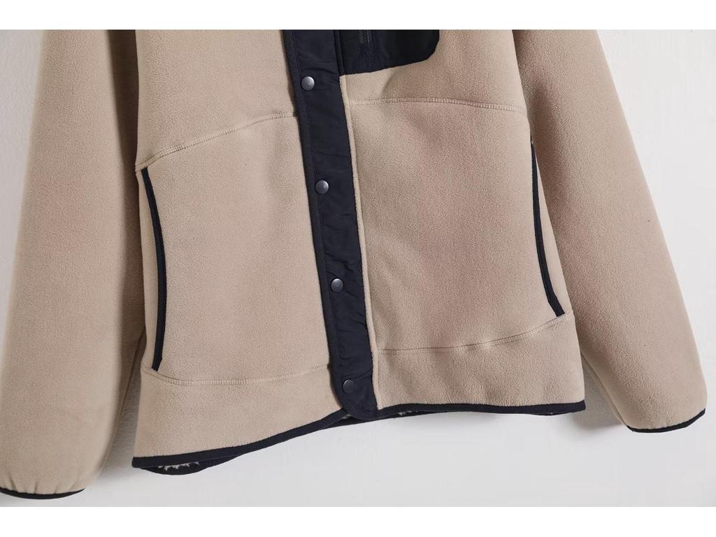 Herren Winter Patchwork Stehkragen Fleece Sweatshirt, 600g beidseitig verdickt.