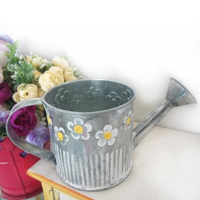Pastoral Galvanized Small Flower Pot - Natural Pattern Desktop Iron Art Container for Artificial Flowers