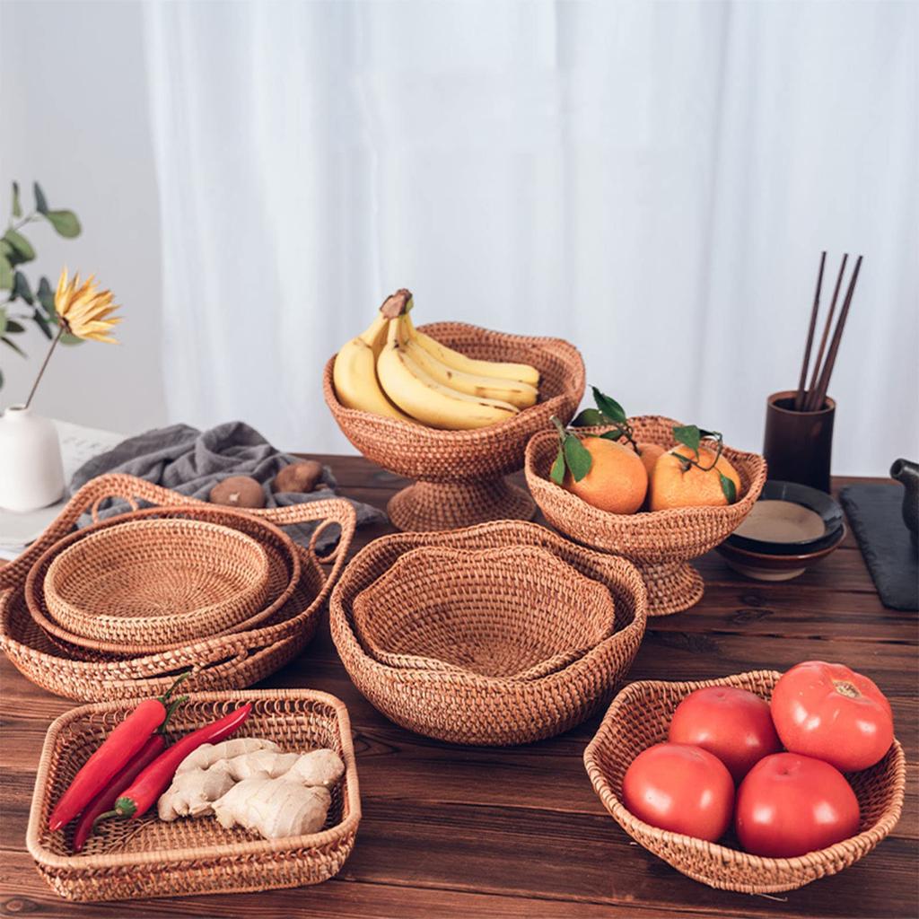 Lirancia Rattan Basket, Natural Rattan, Round, Shallow Tray, Deep, Lightweight, Durable, Holds Vegetables and Bread, Japanese Style [Deep 23 X 9cm]