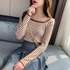 Women's Striped Knit Sweater: Stylish Square Neck, Slim Fit, Versatile for Autumn/Winter