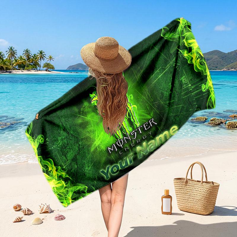 Monster Energy Individueller Namens-Text Strandtuch, Weiches Saugfähiges Handtuch Strand Pool Reise Persönliches Geschenk