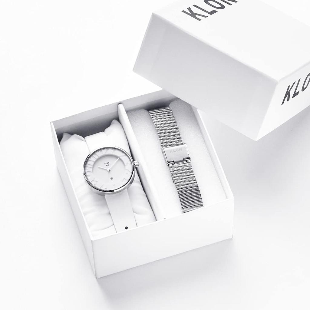 Zestaw wymiennych pasków do zegarka 2-drożny biały srebrny popularna marka stylowa skóra 36 mm seria KLON INFINITY STAIR męska damska -STANDARD- [36/W-FACE]