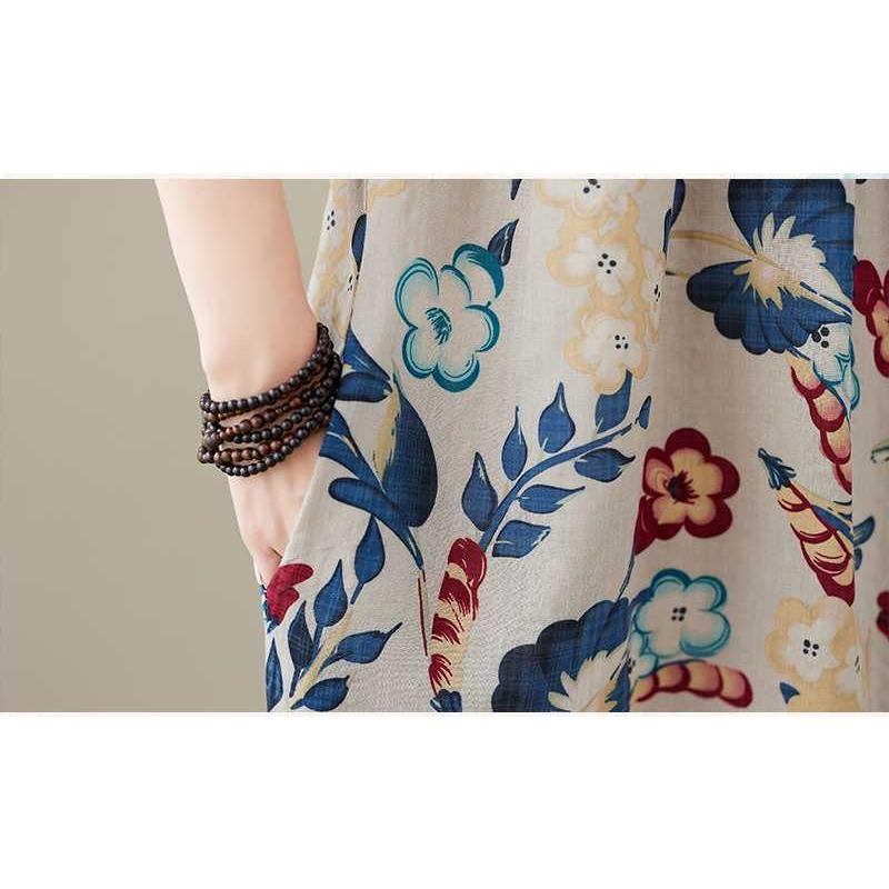 New Literary Retro Large Size Loose Thin Short-sleeved Long Dress Female