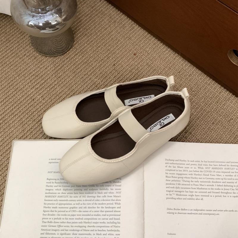Suding's new one-word belt silver Mary Jane shoes women's soft flat ballet shoes light mouth retro casual shoes
