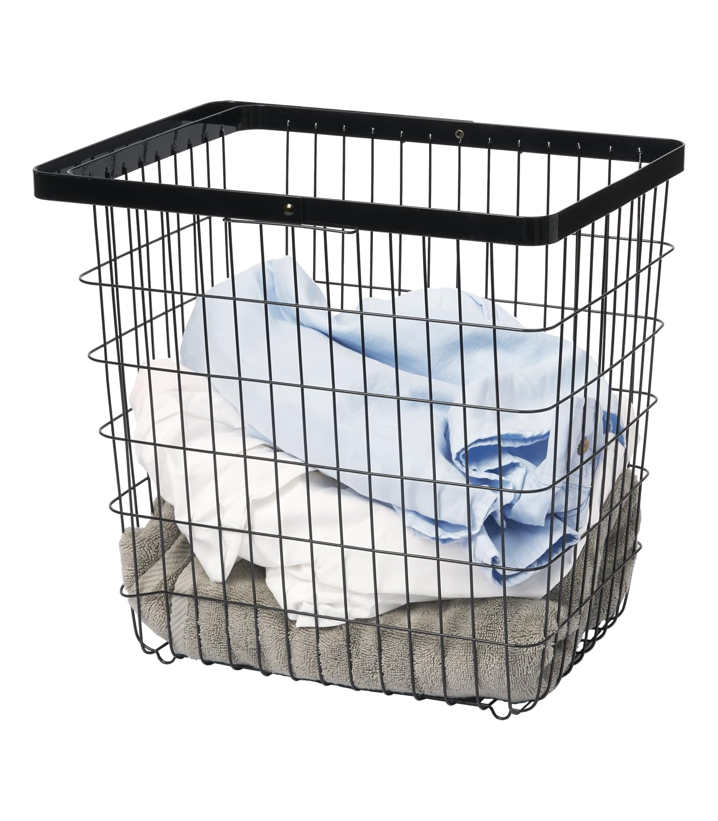 

Yamazaki Jitsugyo 3163 Laundry Wire Basket L Black W41 x D30 x H39cm Tower Laundry Basket with Handle Approx.