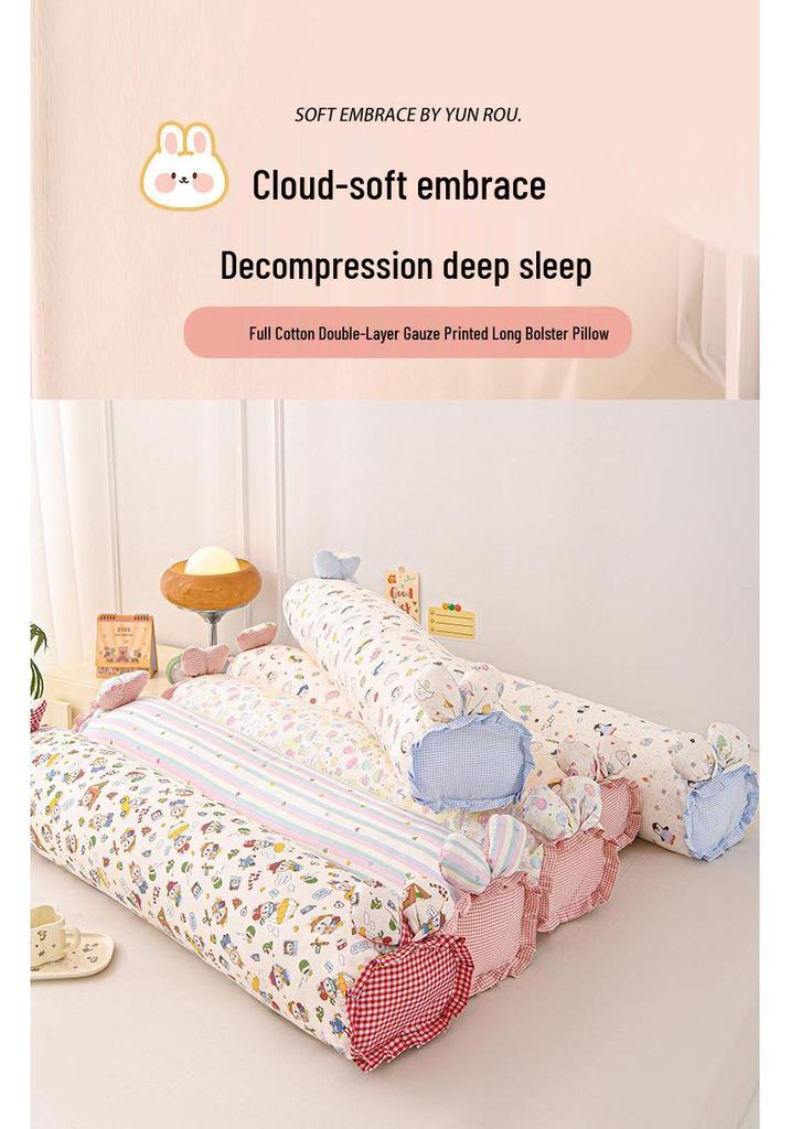Fresh Style Cotton Double Gauze Rabbit Pillow - Korean Floral Long Hugging Pillow Insert