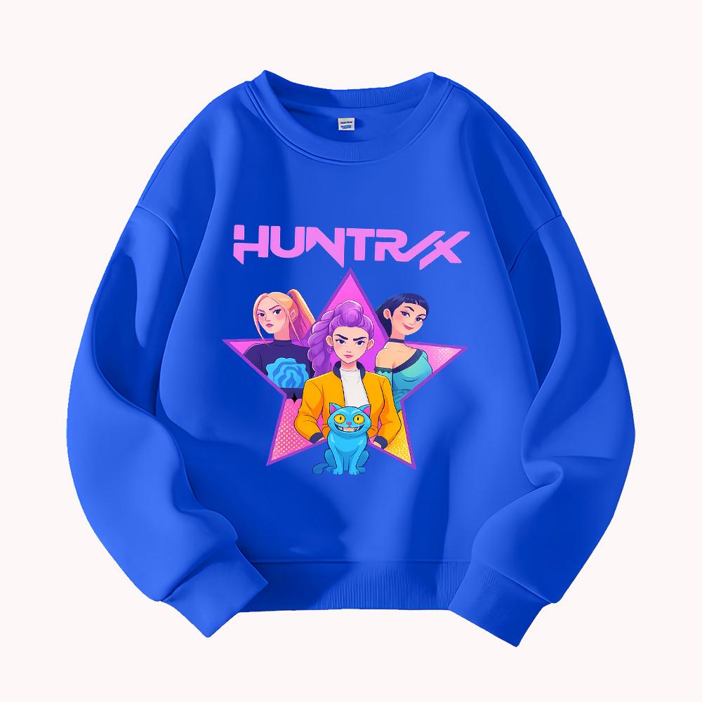 

HUNTRX Худи с графикой охотниц на демонов для девочек, повседневный свитшот со звездным принтом и мультяшным котом, модный пуловер для подростков 160