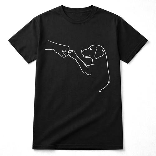 Minimalist Dog and Human Fist Bump Graphic T-Shirt Tee Casual Fit L
