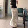 Women's White Floral Fishtail Midi Skirt - Korean-Style Hip-Hugging Design for 175-180 cm Tall Individuals