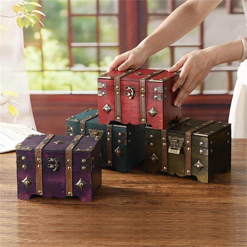Pudełko do przechowywania w stylu antycznym z bezpiecznym kodem kombinacyjnym Duża pojemność Drewniana skrzynia na biżuterię Kolekcje
