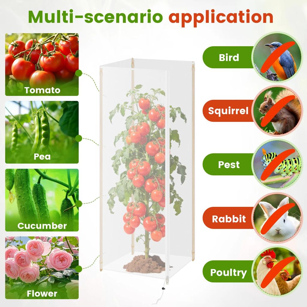 3Pcs Garden Bird Netting Plant Cover Breathable Plant Insect proof Mesh Cover with Zipper & Drawstring Fine Mesh Tomato Cage Net