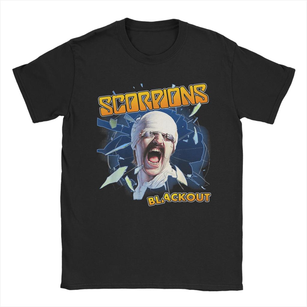 Scorpions Blackout T-Shirts for Men  Casual Pure Cotton Tees Round Collar Short Sleeve T Shirt Clothing