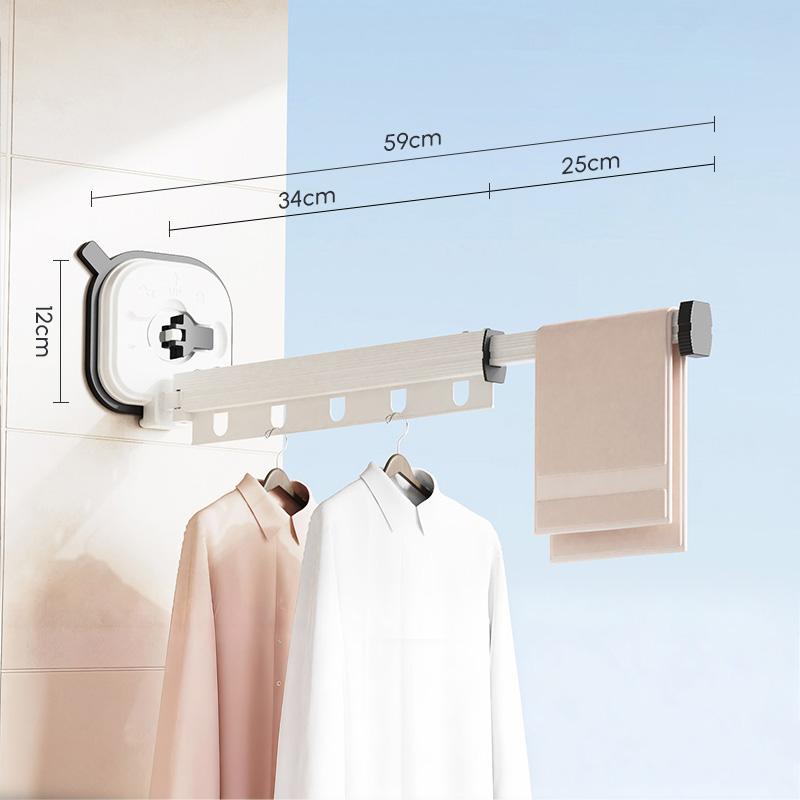 Suction Cup Balcony Folding Clothes Rack, Telescopic Drying, Indoor Drying Artifact, Hidden Clothes Rack, Bathroom Drying Pole