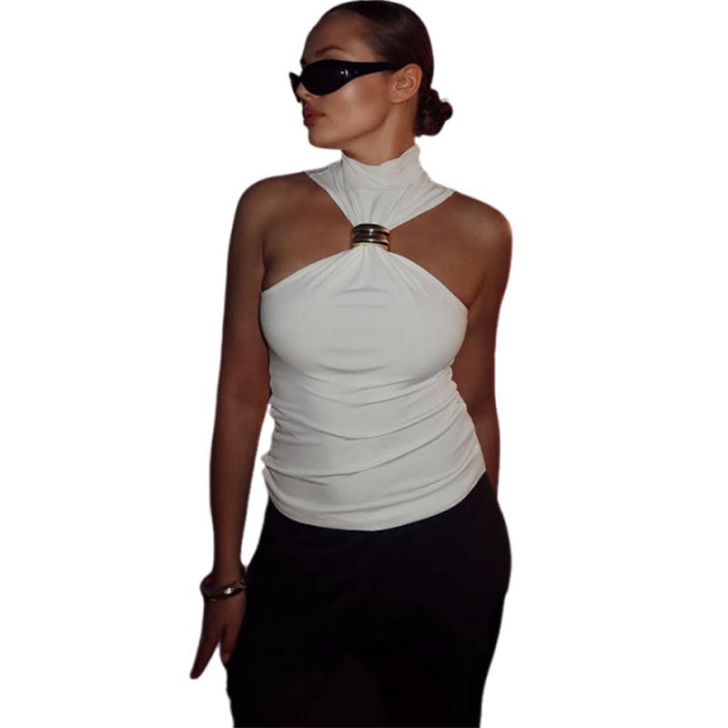 European and American style spring new women's clothing personalized metal decoration sleeveless neck hanging sexy slim vest top women