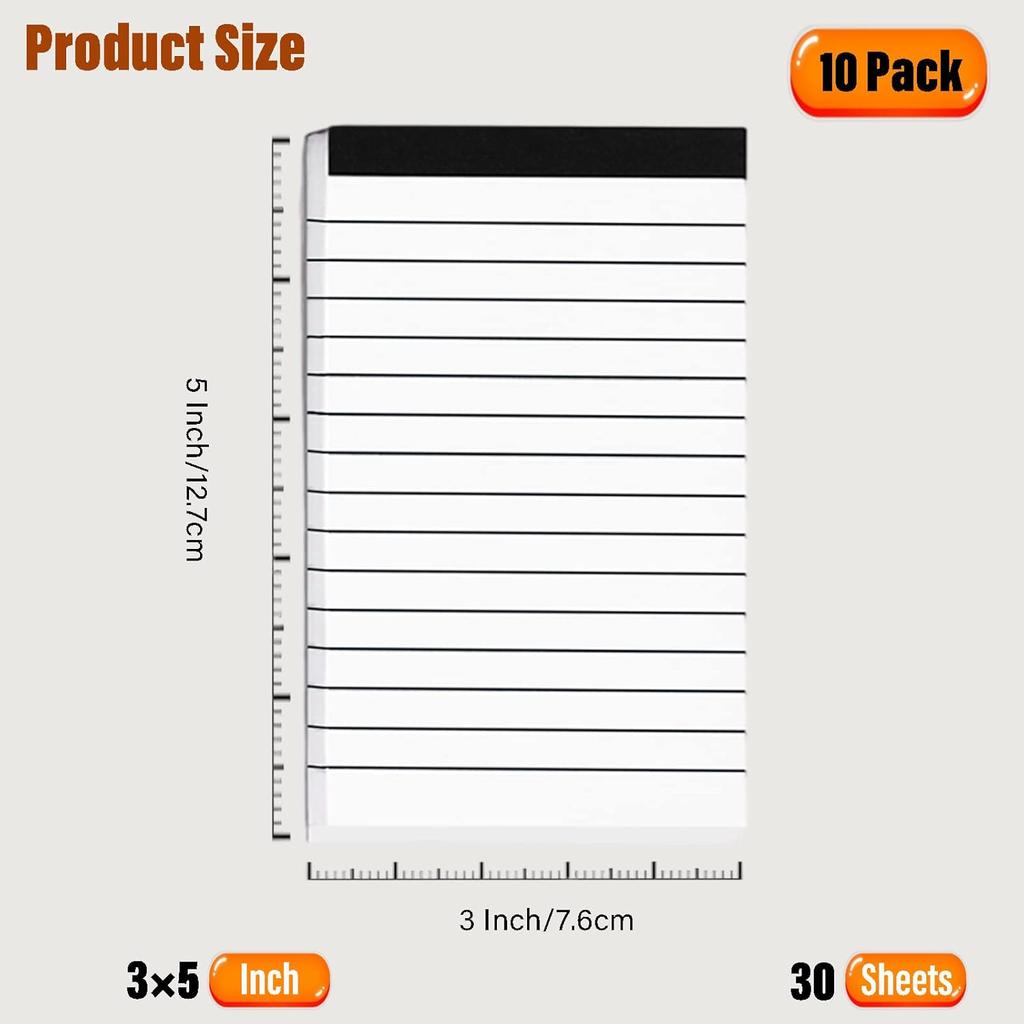 10 Pack Pocket Mini Notepads Refills,Memo Pad,3×5Inch Lined Writing Pads with 30 Sheets in Each Pad,Note Pads Refills,piration Catcher(White-10pack)