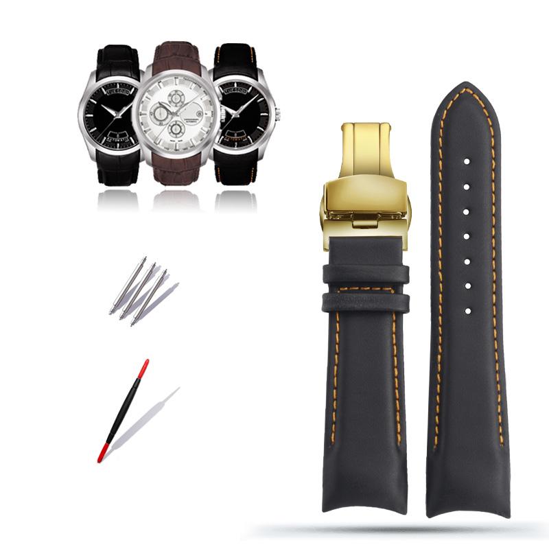 Classic 22/23/24mm Genuine Calf Leather Watchband Watch Band Strap for Tissot Watch T035627/617/407 Series Watch Band Butterfly Buckle