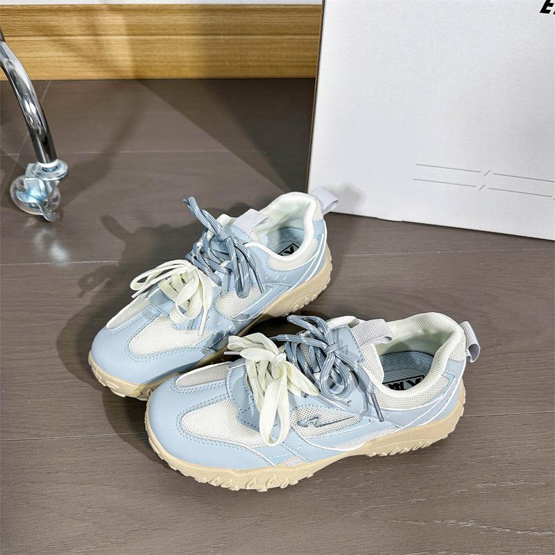Leather dad shoes women's inner height increase classic mandarin duck double belt sports leisure breathable net spell virtue training shoes women