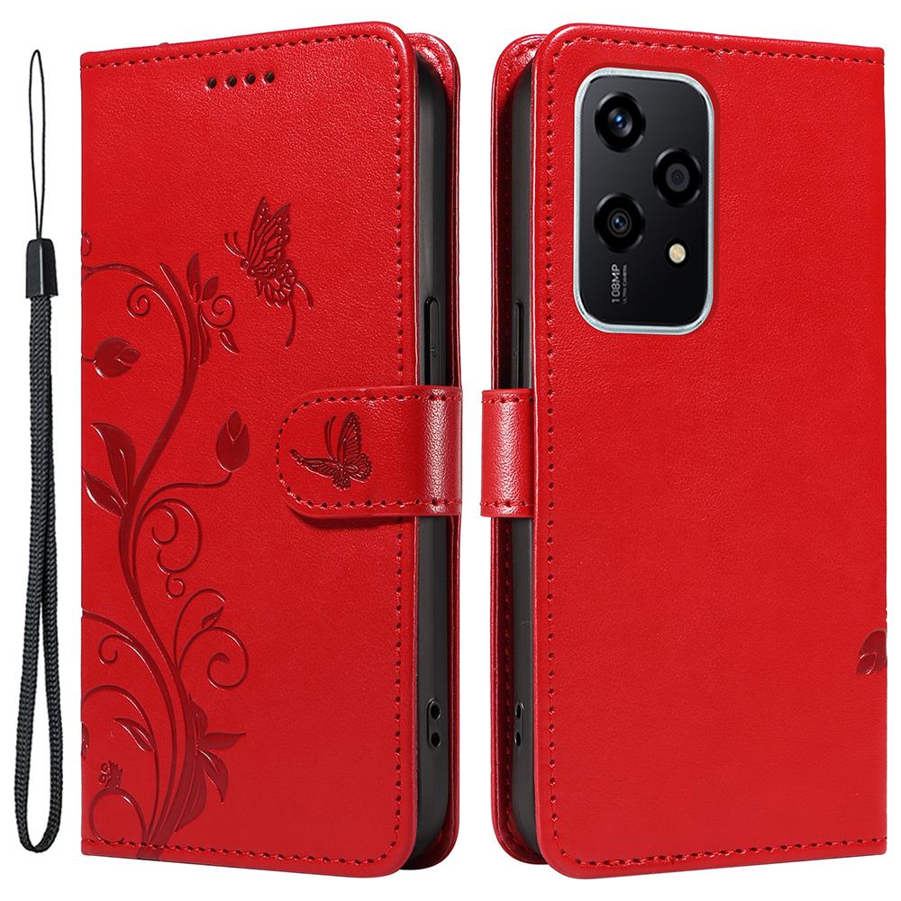 

Для Honor 200 Lite Чехлы из ПУ кожи с цветочным узором, кошелек-подставка, чехол для телефона с ремешком Red