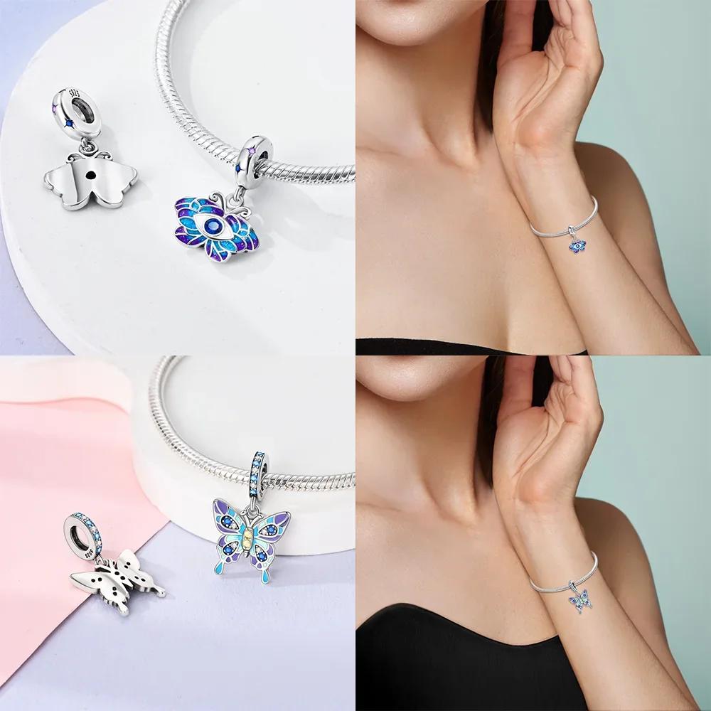 Authentic Copper Charm Bead Charms Colored Zircon Butterfly Knot Green Romantic Animal Pendant Bead Compatible With Bracelets Fine Gift Diy Accessory
