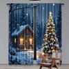 Set Of 2 Flat Printing Christmas Curtains Holiday House Scene Scopic Stylish Polyester Fiber Party Curtain Made
