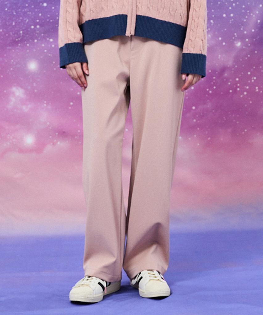 WAIKEI Wide Crack Artificial Leather Banding Pants Dust Pink
